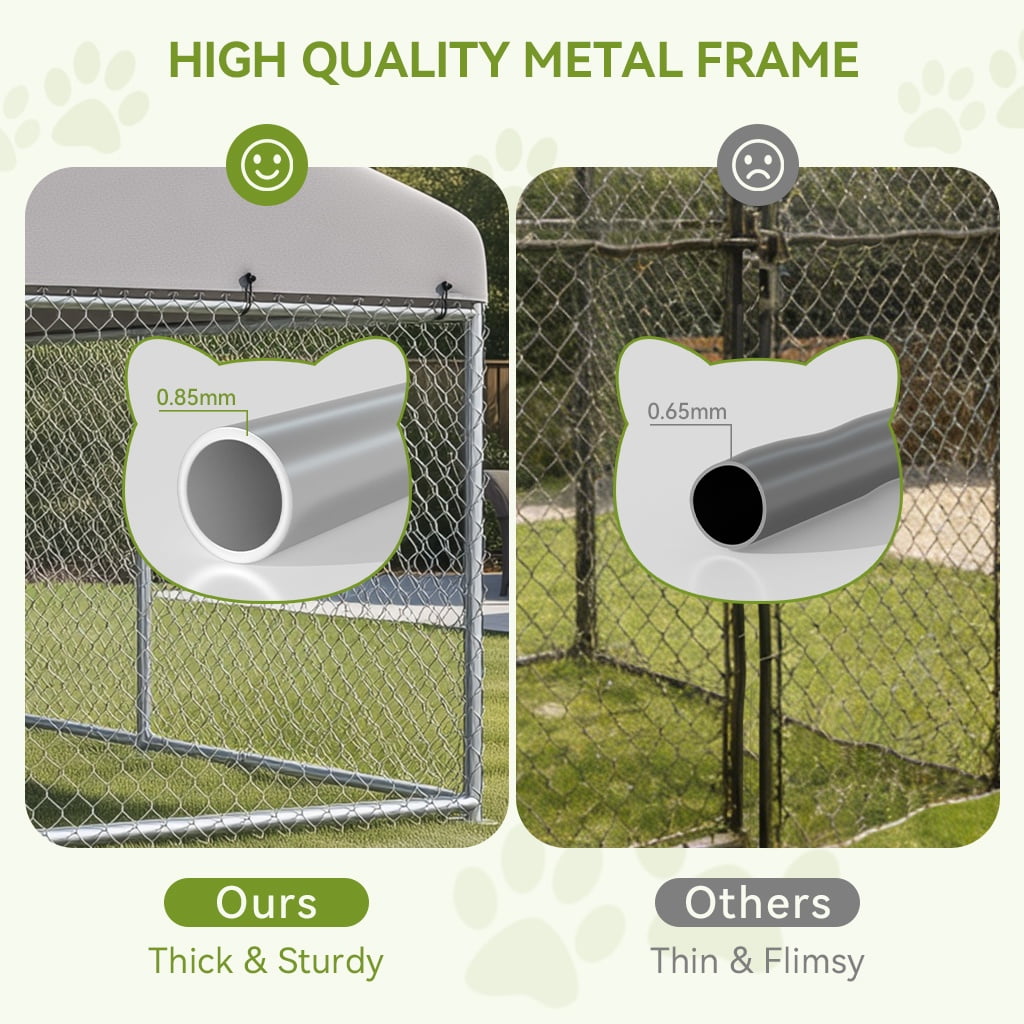 CLOUDREST PRO 7.5x7.5x6FT Outdoor Dog Kennel with Rotating Feeder Bowls, Waterproof UV-Reflective Roof, Heavy Duty Galvanized Welded Wire Steel, Secure Lock, Large Dog Cage Pen for Backyard