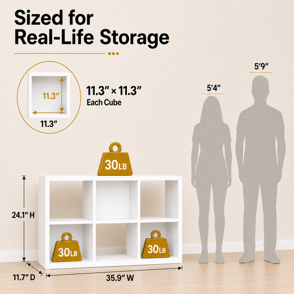 CLOUDREST PRO 6 Cube Storage Organizer, 11-Inch Cube Shelf Bookcase with Removable Back Panels, Horizontal or Vertical, White
