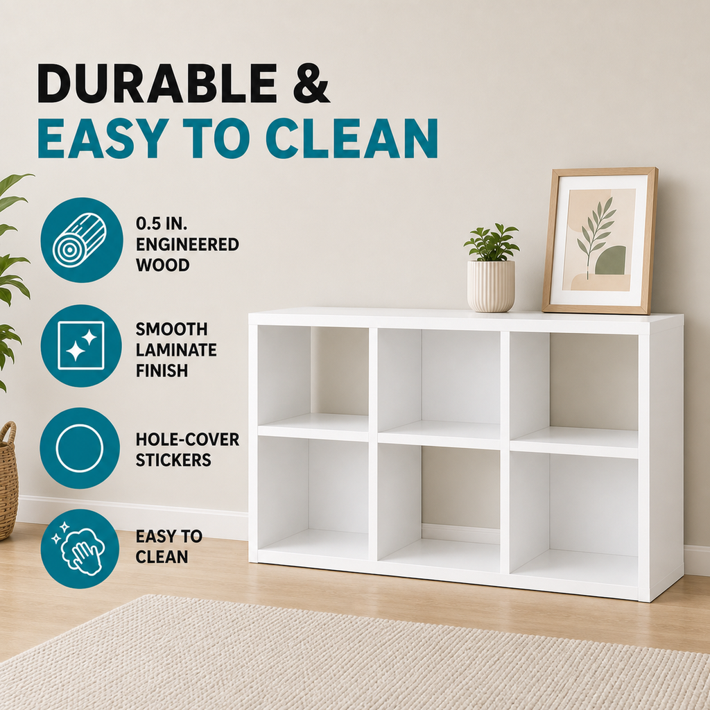 CLOUDREST PRO 6 Cube Storage Organizer, 11-Inch Cube Shelf Bookcase with Removable Back Panels, Horizontal or Vertical, White